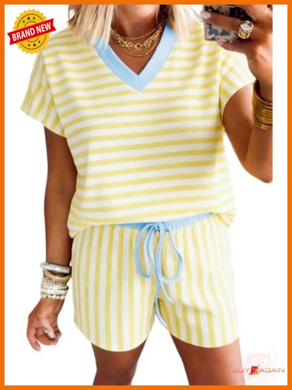 Women's 2 Piece Lounge Set Short Sleeve V Neck Tee Drawstring Shorts Matching